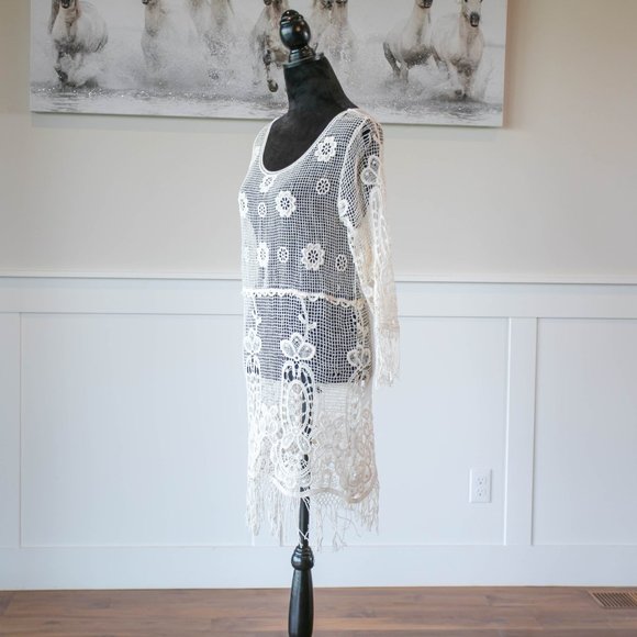 Crocheted Off White bathing Suit Cover up dress - Picture 5 of 11
